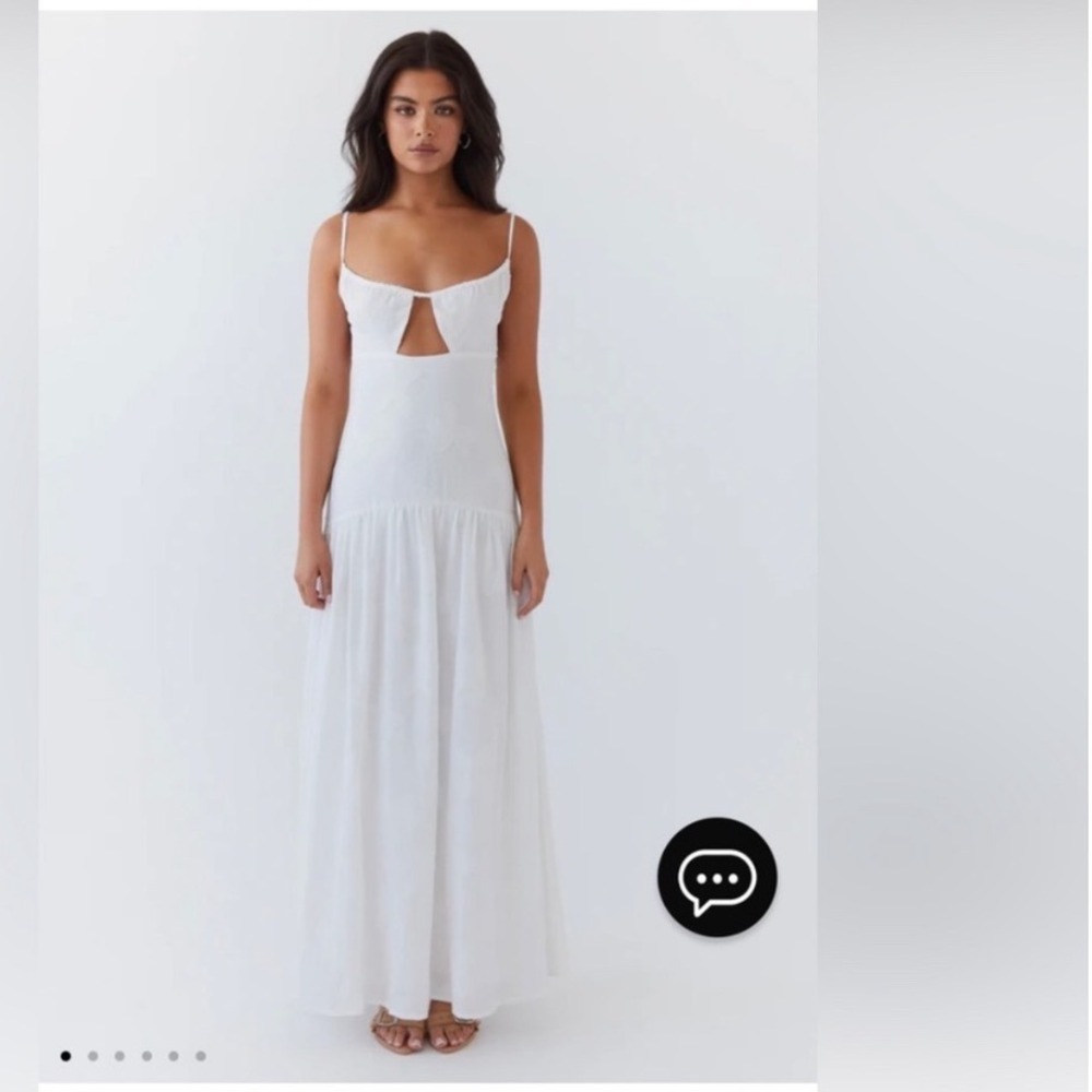 Peppermayo Myra Maxi Dress White Cut Out Tie Back Heart Embroidery US 4